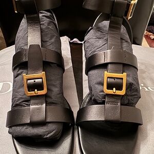 Christian Dior Double D Calfskin Sandals, Black with Gold - Size 37